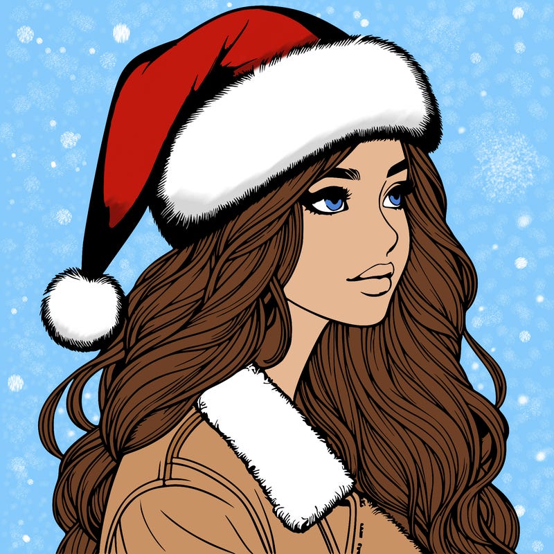 realistic girl in santa hat