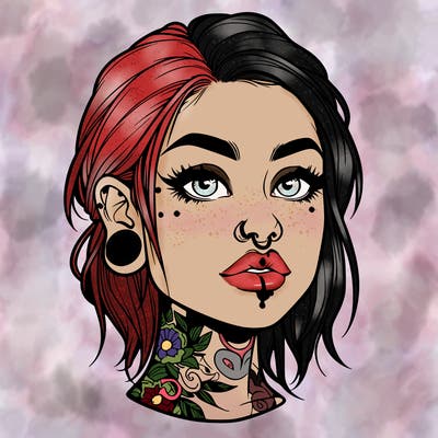 realistic girl with tattoos and piercings