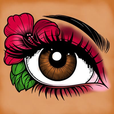 realistic eye with flower