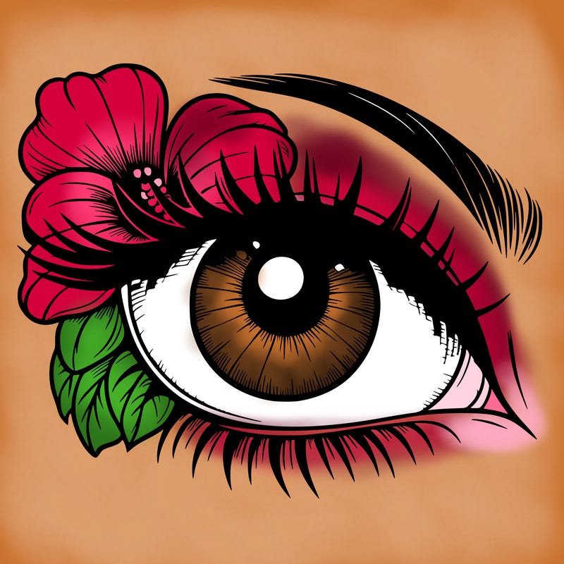 realistic eye with flower