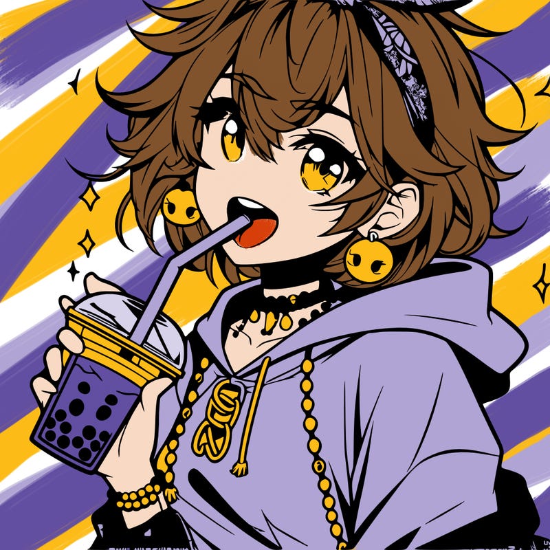 hot baddie anime girl drinking boba and biting the straw