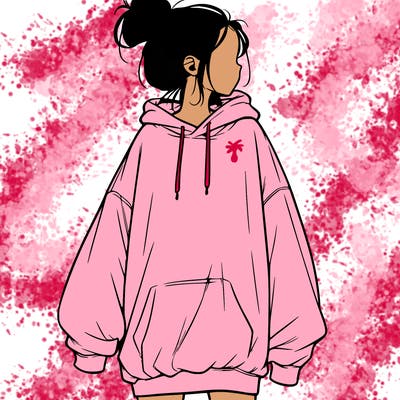realistic girl with a oversized sweatshirt on and a bun