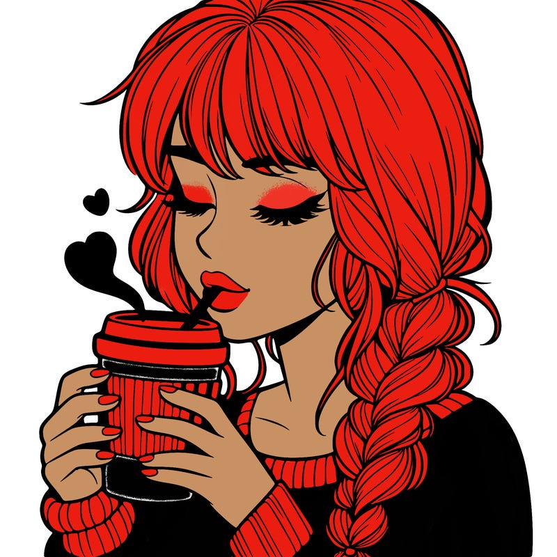 realistic girl drinking coffee