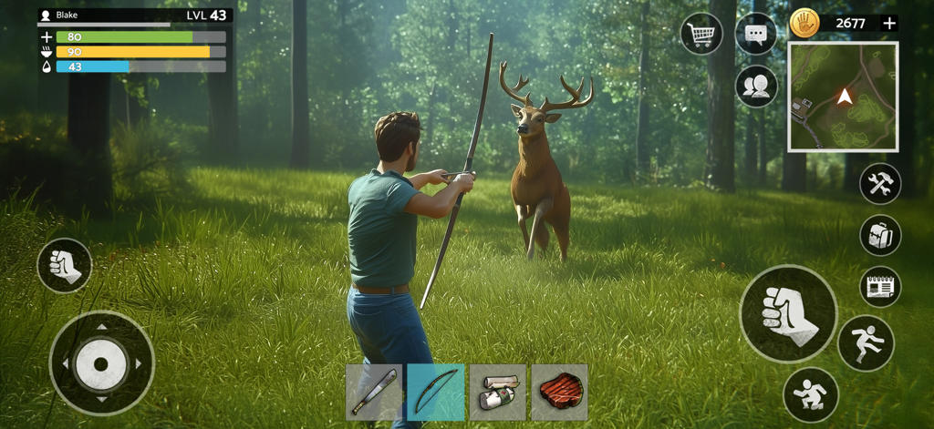 Tomorrow: MMO Nuclear Quest - A player hunts a deer with a bow in the forest environment of Tomorrow MMO Nuclear Quest