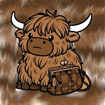 highland cow in a purse