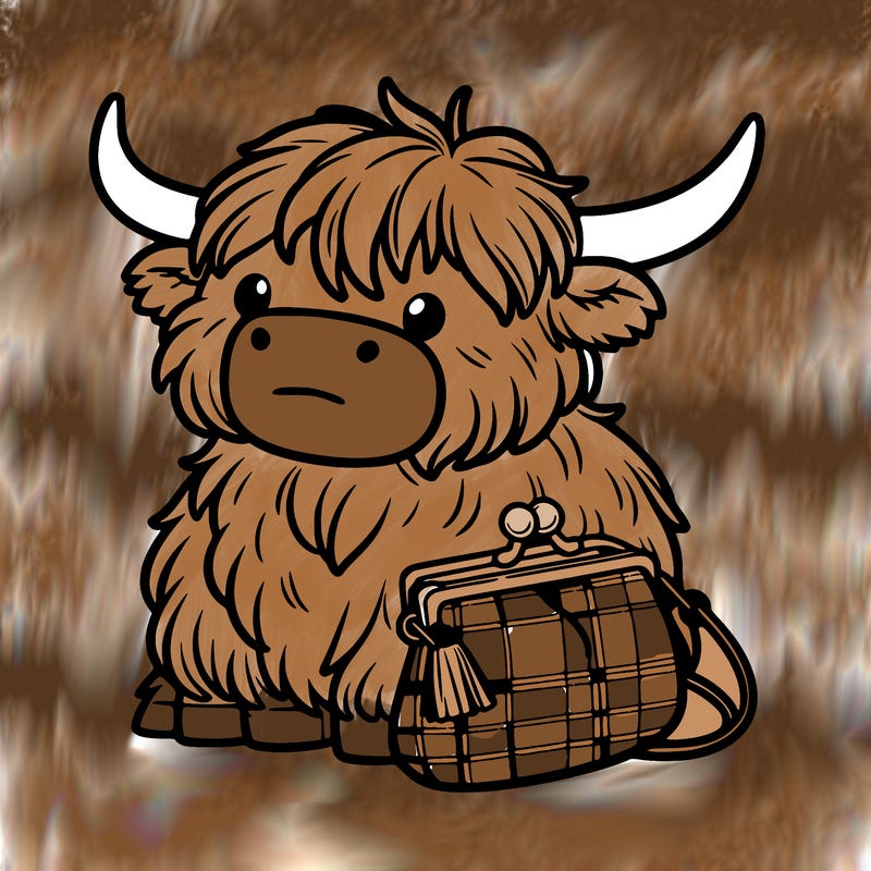 highland cow in a purse