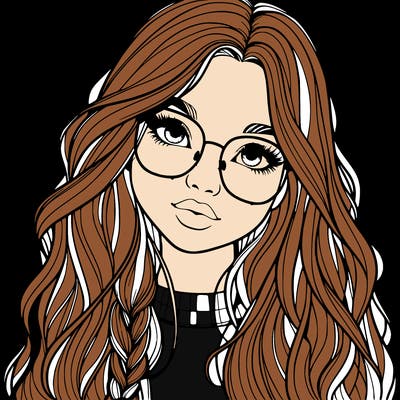 girl with long hair and freckles and glasses realistic