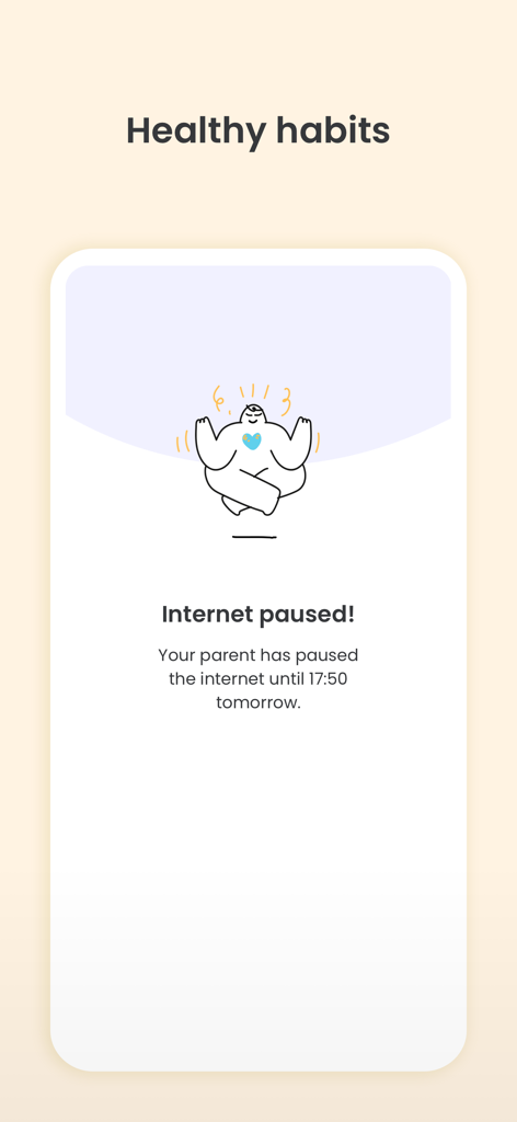 Pantalla de notificación de internet pausado de la App Qustodio para Niños
