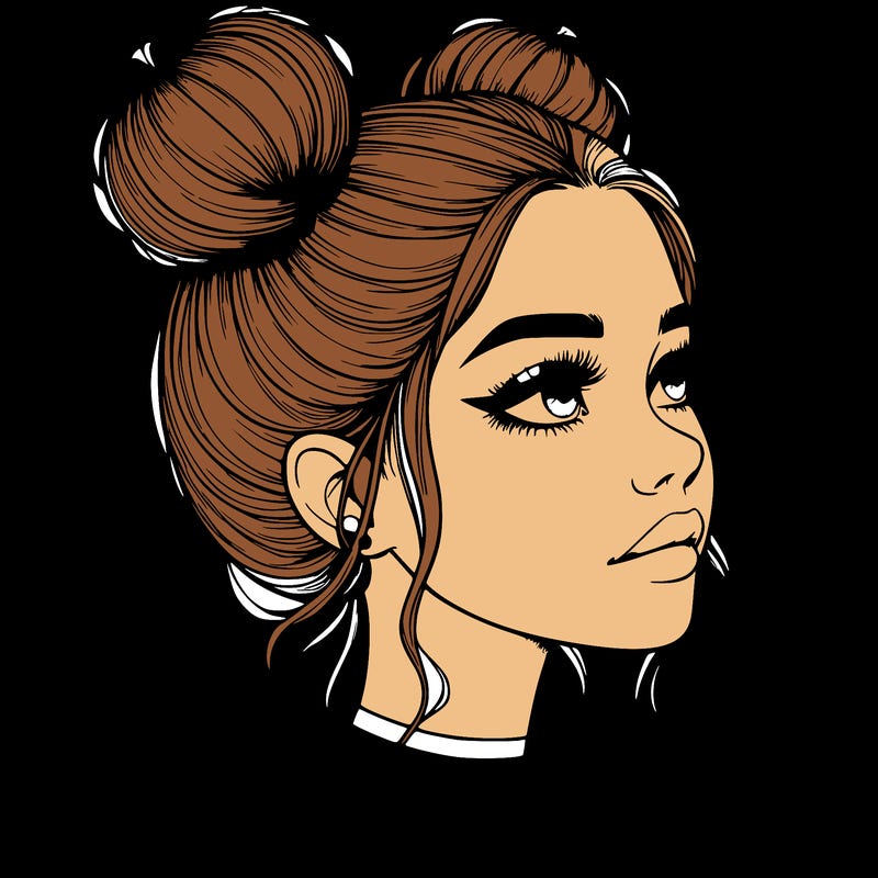 realistic girl with buns on the top of her head