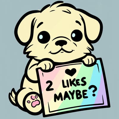 a puppy holding a sign that says 2 likes maybe?