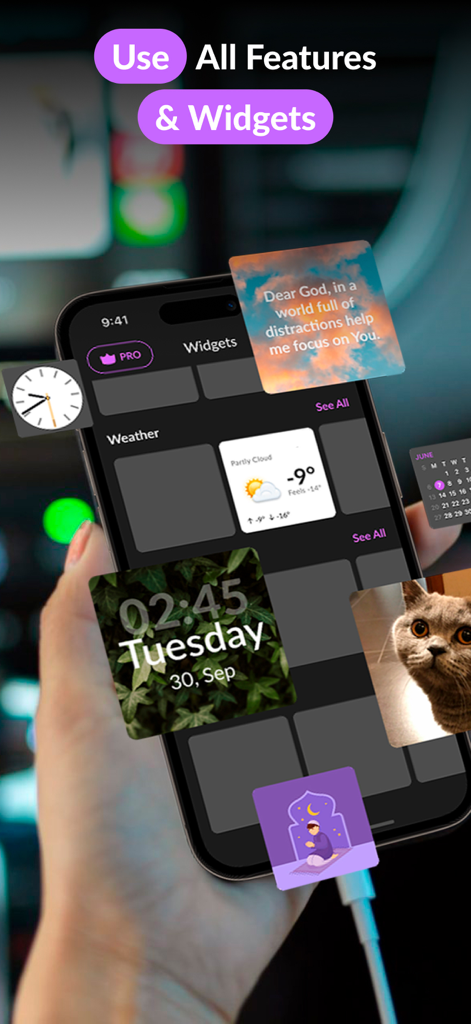Car Widgets: Style Dashboard - Una variedad de widgets de coche personalizables mostrados en la pantalla de un iPhone