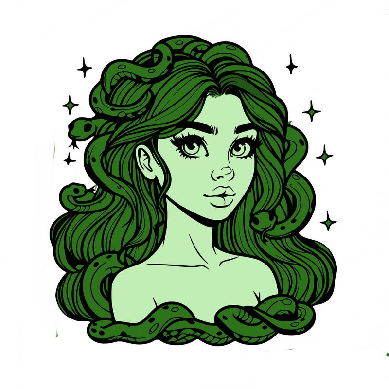 realistic girl with snakes as hair