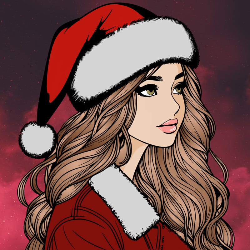 realistic girl in santa hat