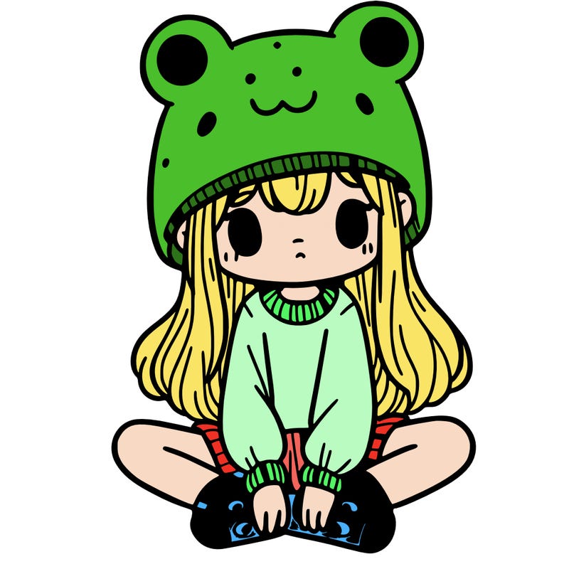 a girl wearing a frog hat and some frog socks