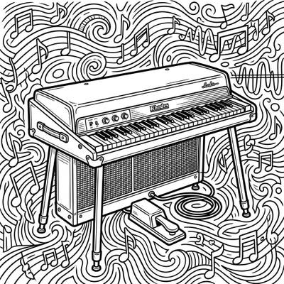 Unleash your creativity with this intricate electric piano coloring page, featuring a classic instrument surrounded by a symphony of musical notes. It's a perfect blend of vintage charm and artistic expression for all music enthusiasts.