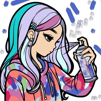 a realistic girl spray painting