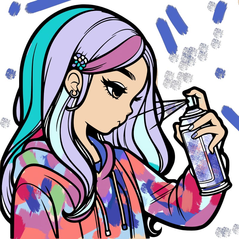 a realistic girl spray painting