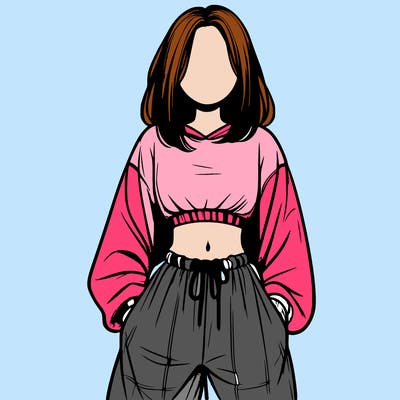 realistic girl faceless with baggy pants and a crop top