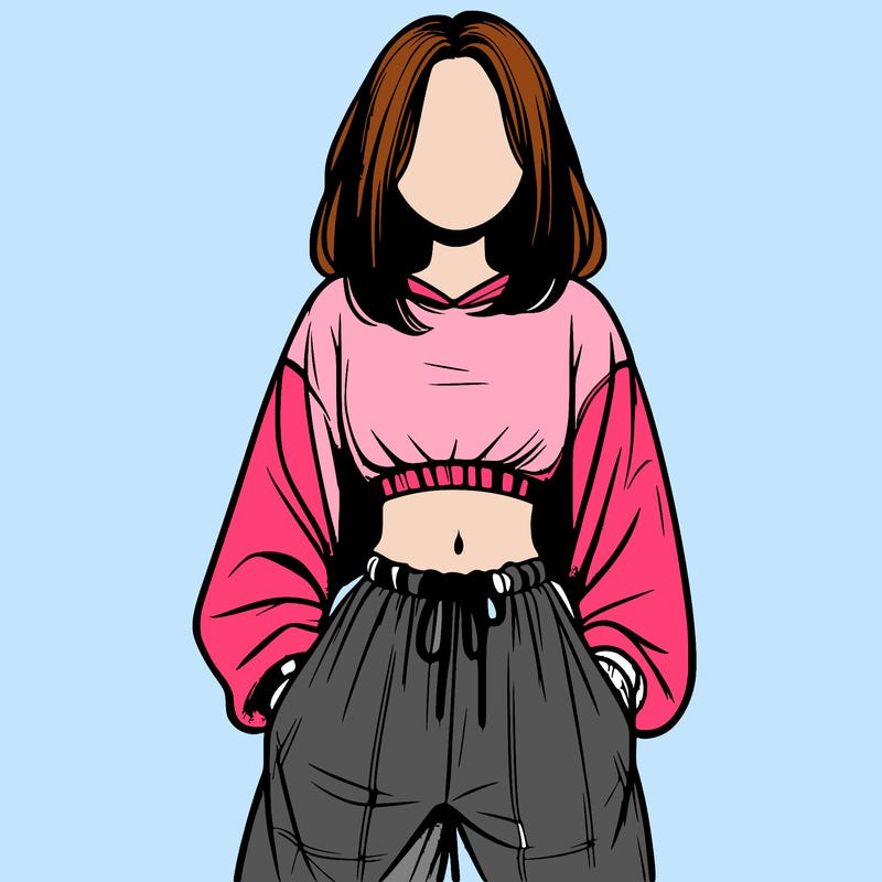 realistic girl faceless with baggy pants and a crop top