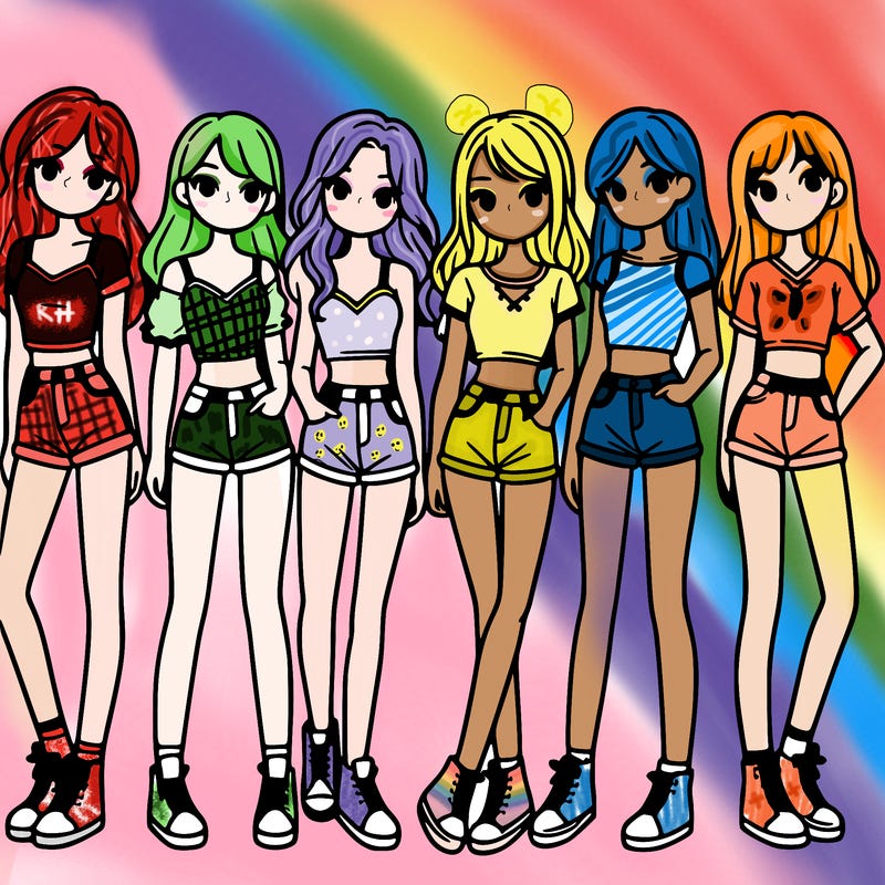 a group of girls wearing crop tops and shorts
