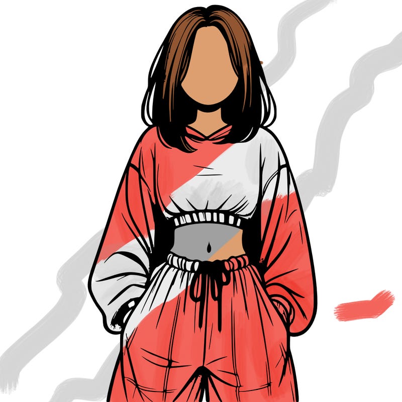 realistic girl faceless with baggy pants and a crop top