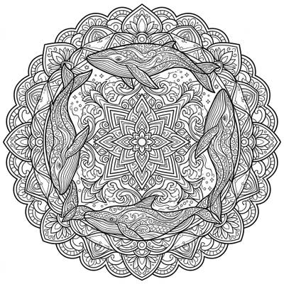 Immerse yourself in the calming world of our Minke Whale Mandala coloring page. This exquisite design blends the majesty of ocean life with the intricate beauty of a symmetrical mandala, offering a truly engaging artistic escape.