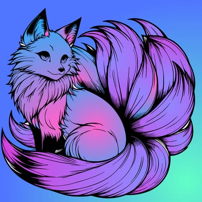 realistic detailed 9 tailed anime fox