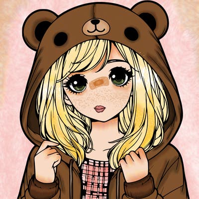 realistic girl with cute bear hoodie