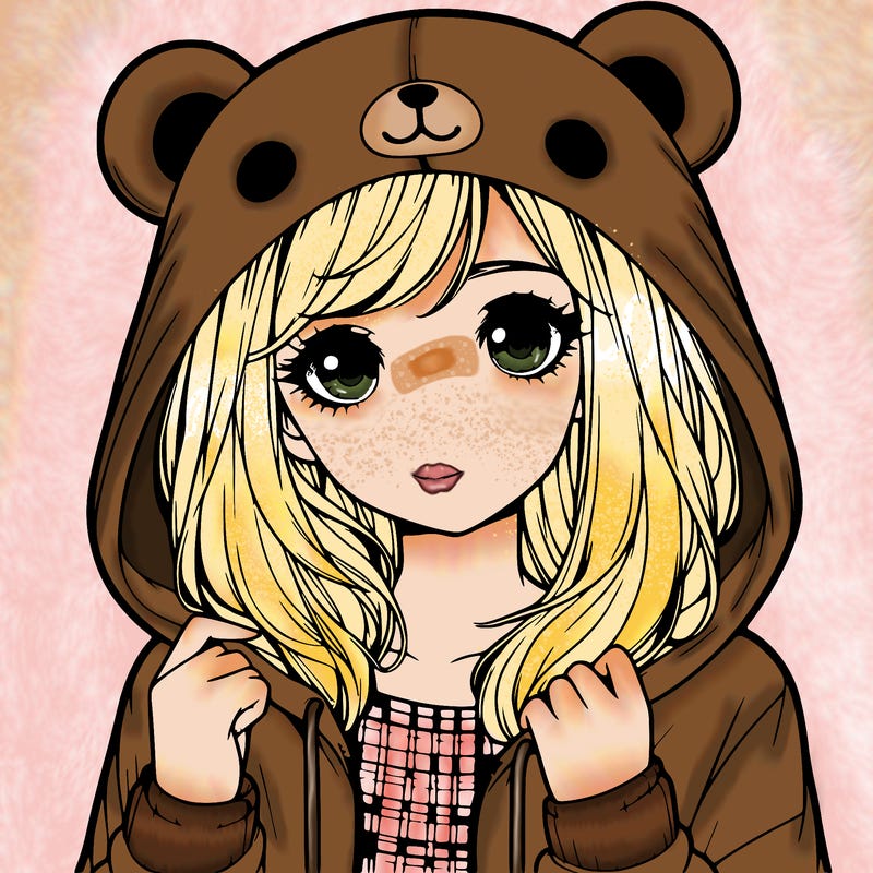 realistic girl with cute bear hoodie