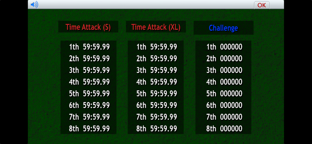 Shisen-Sho - Schermata dei punteggi più alti di Shisen-Sho che mostra le classifiche per le modalità di gioco Contro il tempo e Sfida.