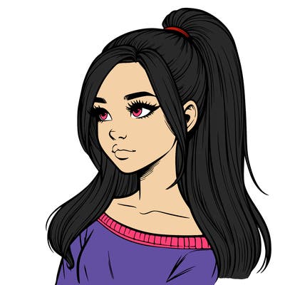 realistic girl with a high ponytail
