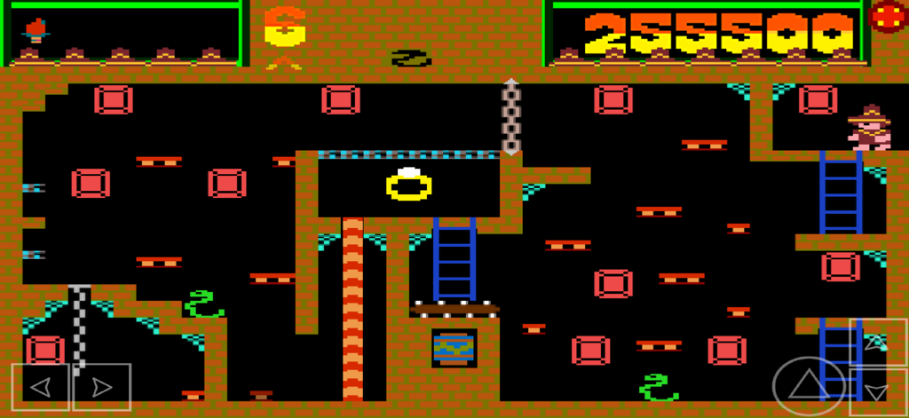 Montezuma - Director's Cut - Gameplay screenshot of Montezuma Directors Cut showing retro 8 bit graphics and 2D platformer exploration in a pyramid