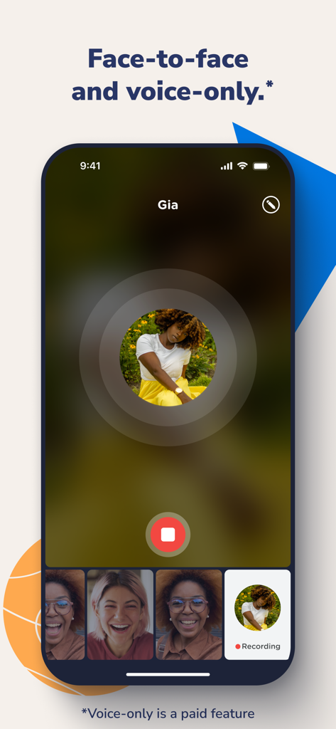 Marco Polo app interface showing a voice-only recording screen with a profile picture and recording controls.