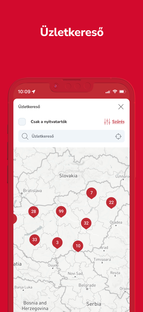 Rossmann mobile app store finder showing locations on a map