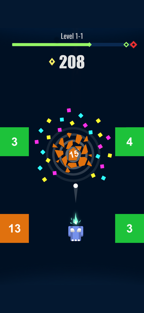 Fire Hero 2D: Space Shooter - Una nave espacial disparando a bloques numerados en el juego arcade Fire Hero 2D