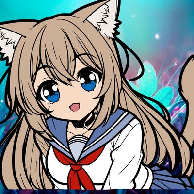 manga girl with cat ears and tail