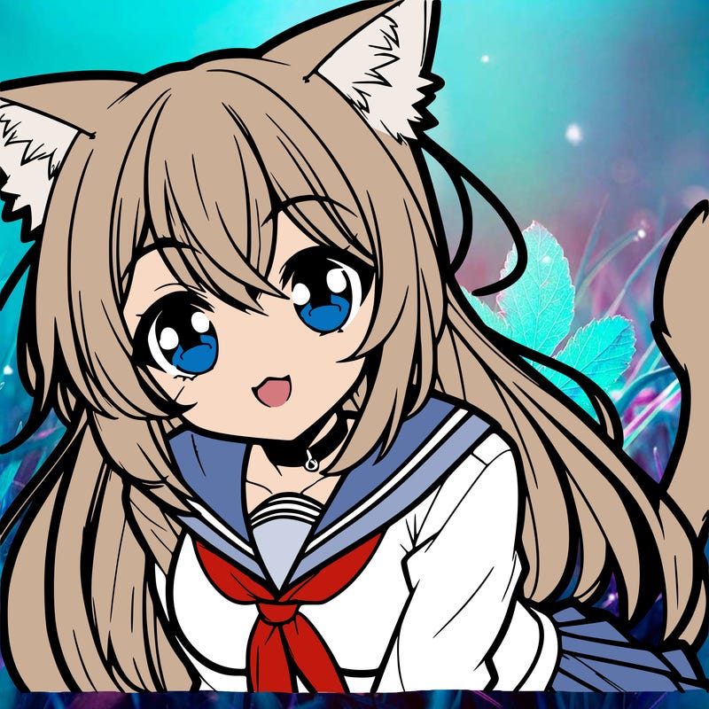 manga girl with cat ears and tail