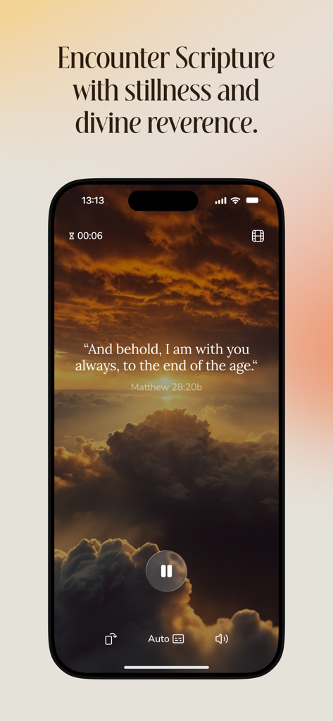 Aura app displaying a Bible verse on a cinematic sky background for scripture meditation