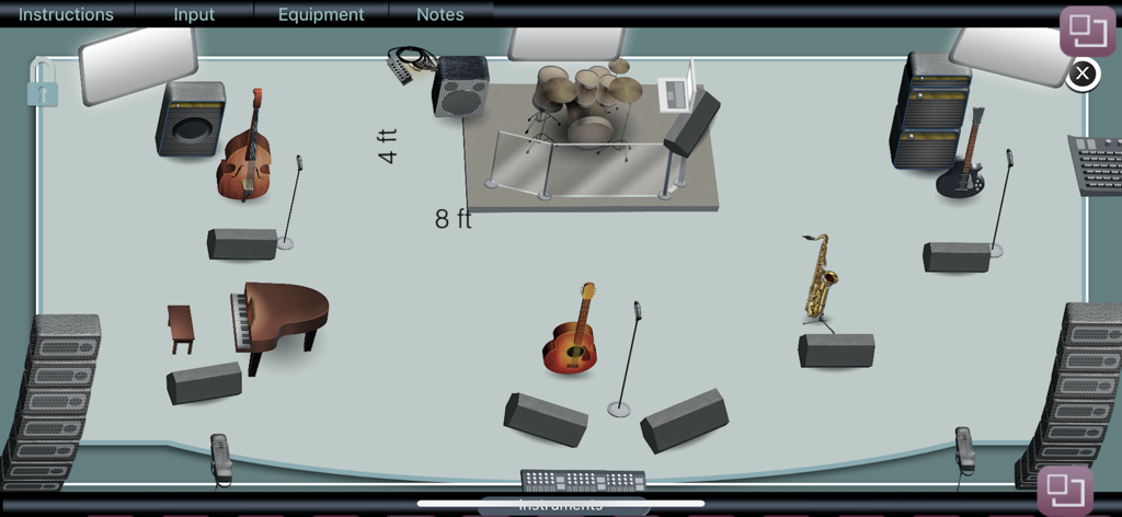 StagePlot Guru - A professional stage plot layout with instruments and sound equipment