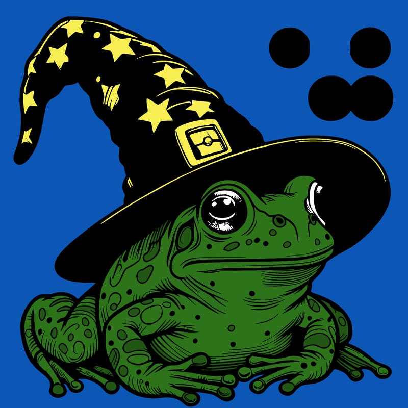realistic frog in wizard hat