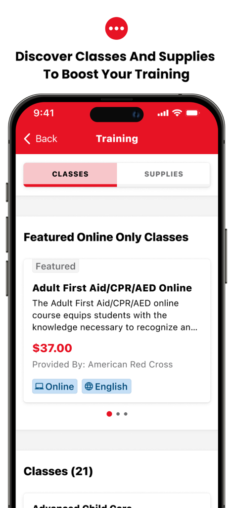 First Aid: American Red Cross - Trainingsbildschirm der American Red Cross App mit Online-Kursen für Erste Hilfe und CPR