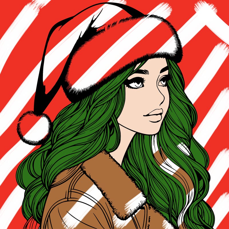 realistic girl in santa hat