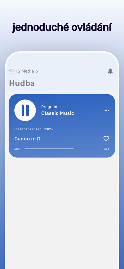 Interfaz del reproductor de música de la aplicación Dirigent con controles sencillos reproduciendo música clásica