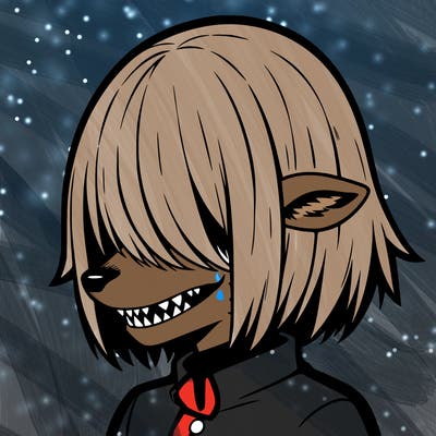 sharp teeth deer man with bob haircut