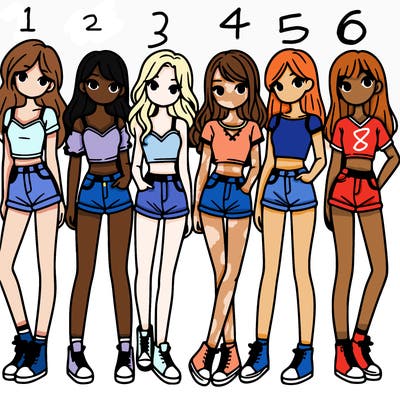 a group of girls wearing crop tops and shorts