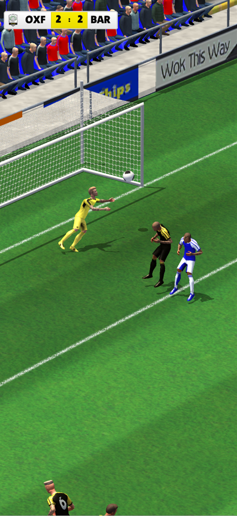 3D match highlights in Soccer Club Management 2025 showing a goalkeeper diving for a ball