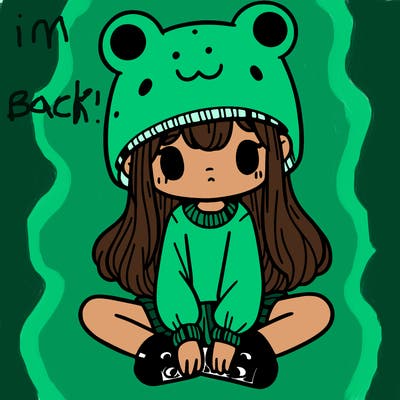 a girl wearing a frog hat and some frog socks