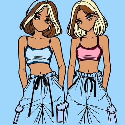 two girls with crop top with baggy pants