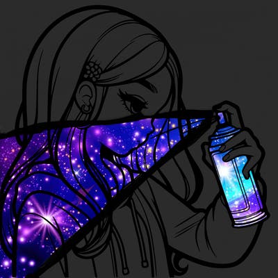 a realistic girl spray painting