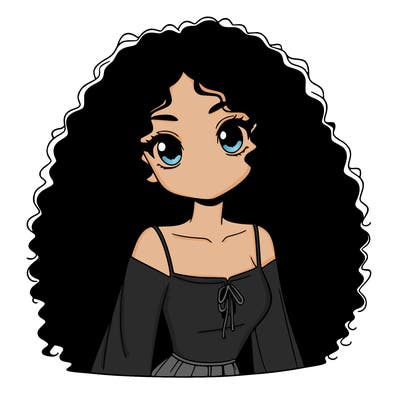 a black anime girl with long afro hair